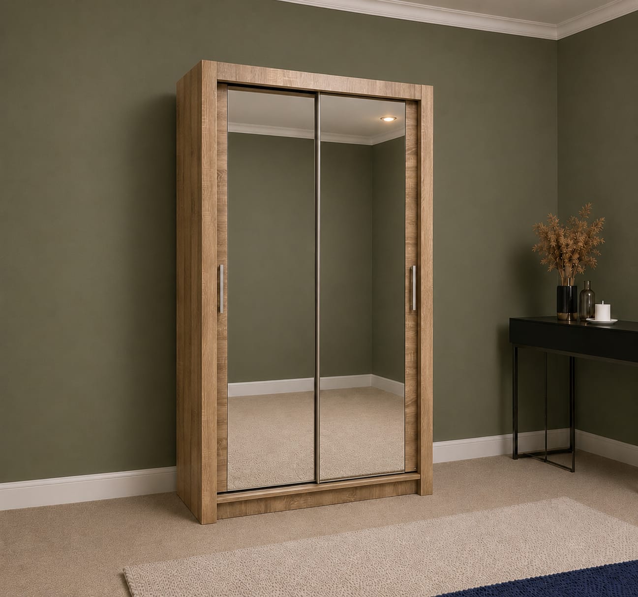 Maple Sliding Door Wardrobe with Mirror – 2 Door or 3 Doors, Multiple Sizes & Colour, shelves & Drawers
