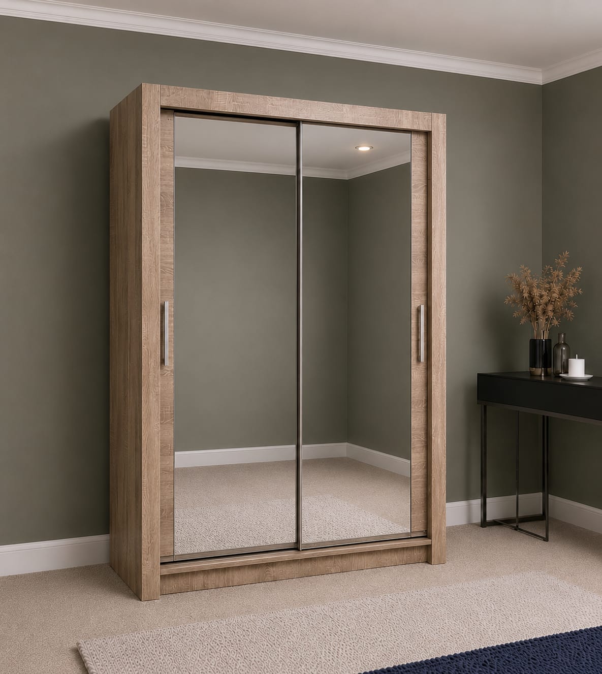 Maple Sliding Door Wardrobe with Mirror – 2 Door or 3 Doors, Multiple Sizes & Colour, shelves & Drawers