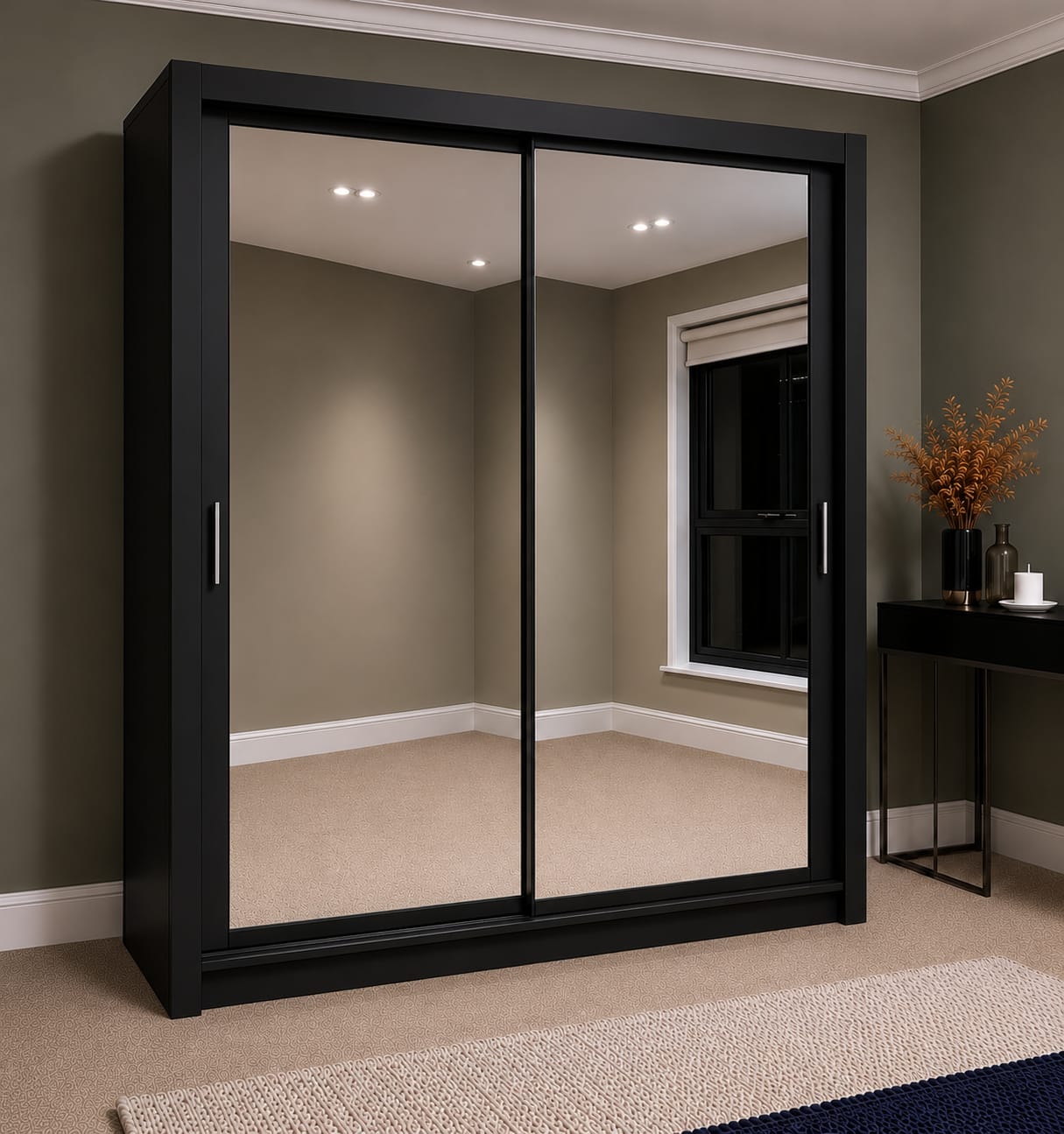 Maple Sliding Door Wardrobe with Mirror – 2 Door or 3 Doors, Multiple Sizes & Colour, shelves & Drawers