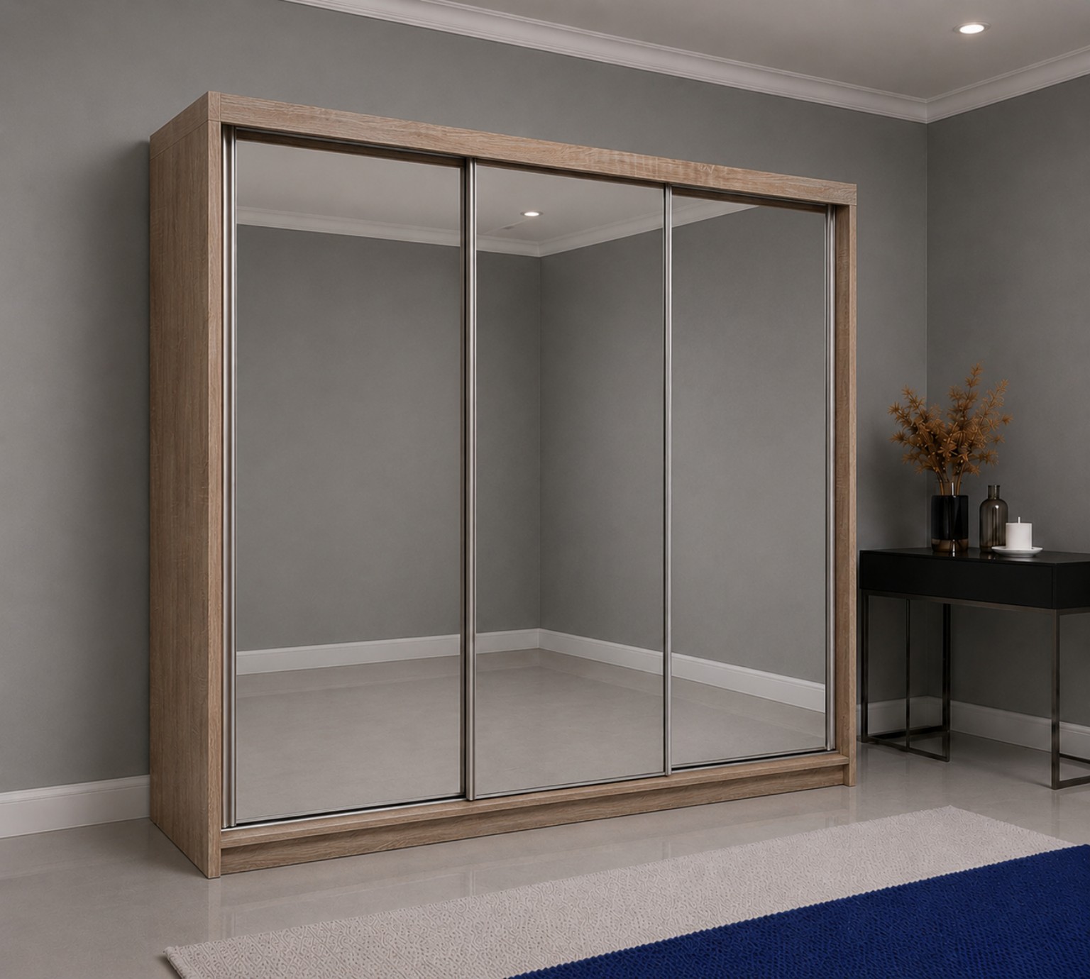 Maple Sliding Door Wardrobe with Mirror – 2 Door or 3 Doors, Multiple Sizes & Colour, shelves & Drawers