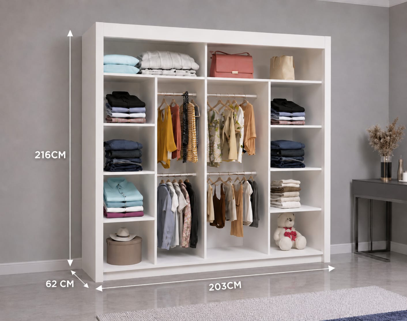 Maple Sliding Door Wardrobe with Mirror – 2 Door or 3 Doors, Multiple Sizes & Colour, shelves & Drawers