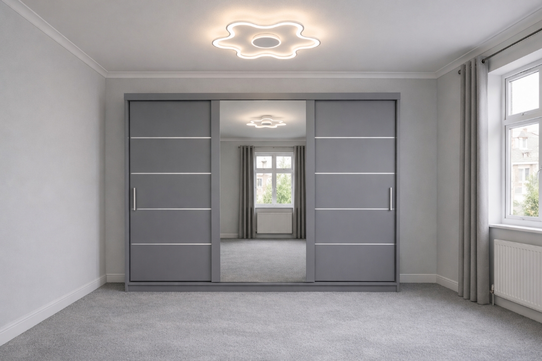 Linden Sliding door wardrobe with mirror 3- doors Shelves, drawers & hanging rails - Multiple sizes & colours