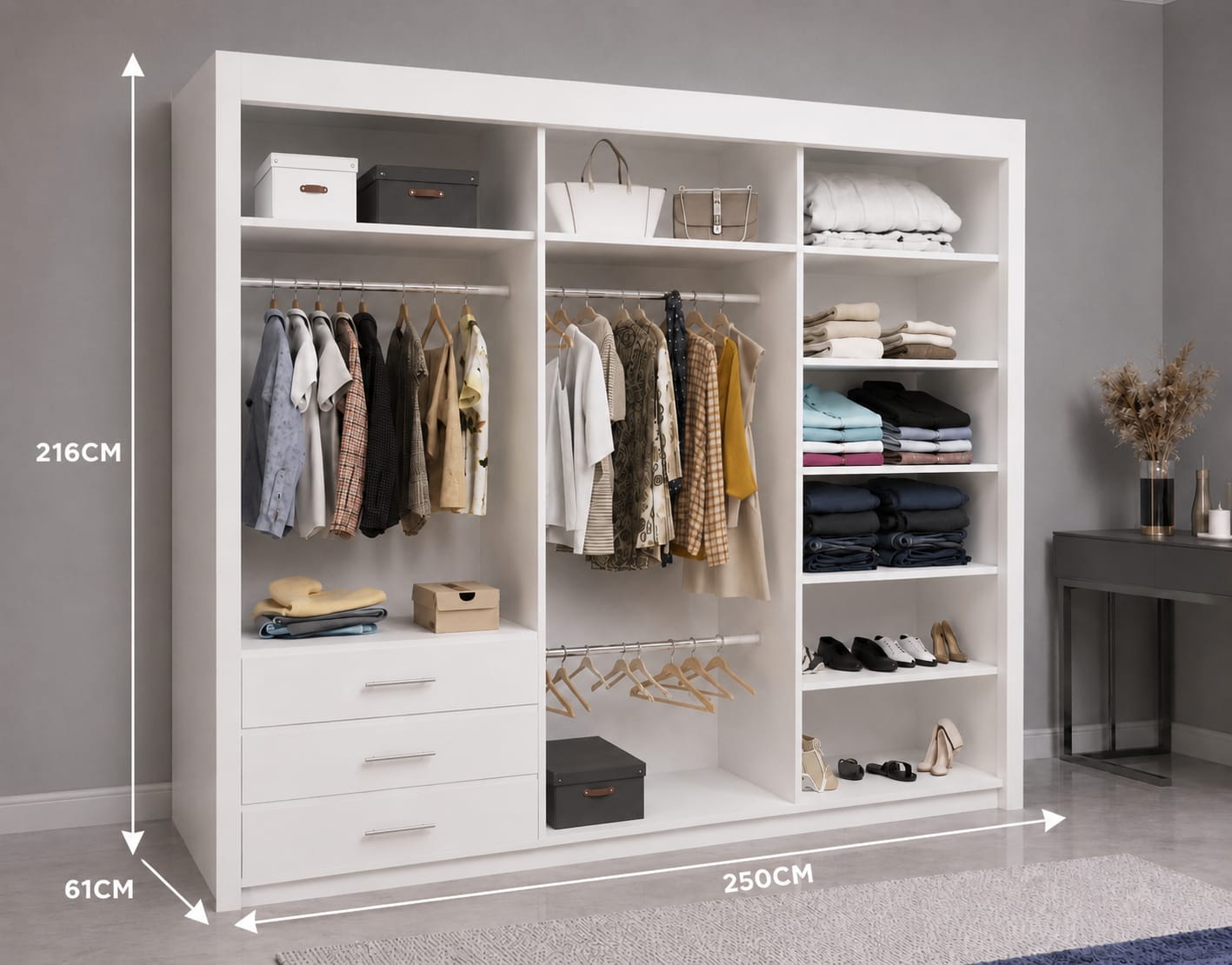Linden Sliding door wardrobe with mirror 3- doors Shelves, drawers & hanging rails - Multiple sizes & colours