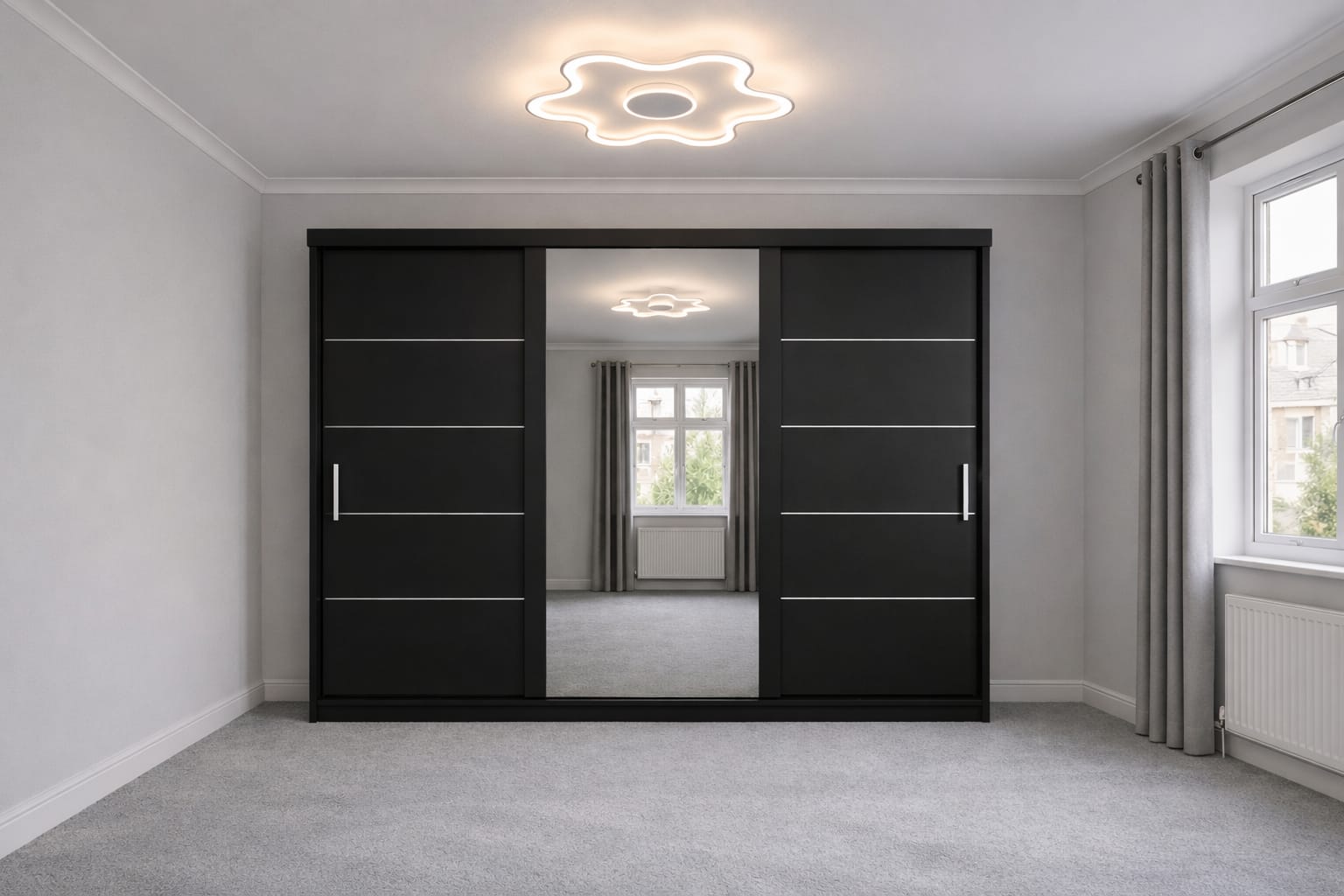 Linden Sliding door wardrobe with mirror 3- doors Shelves, drawers & hanging rails - Multiple sizes & colours