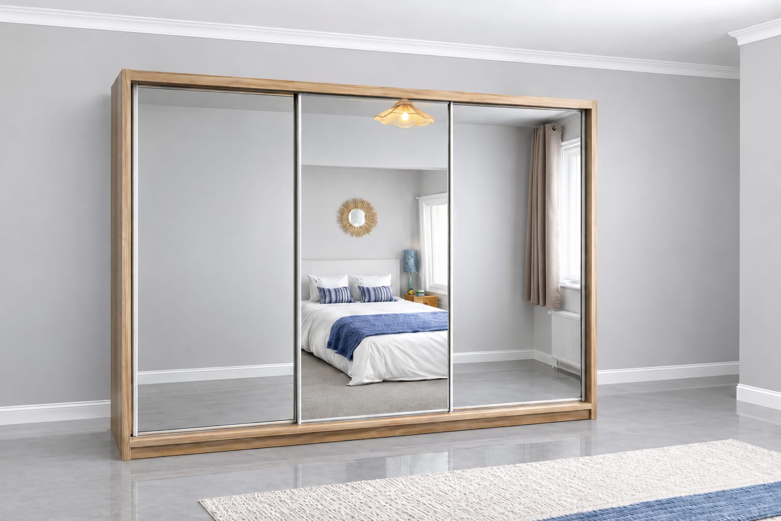 Maple Sliding door wardrobe with mirror 3- doors Shelves, drawers & hanging rails – Multiple sizes & colours