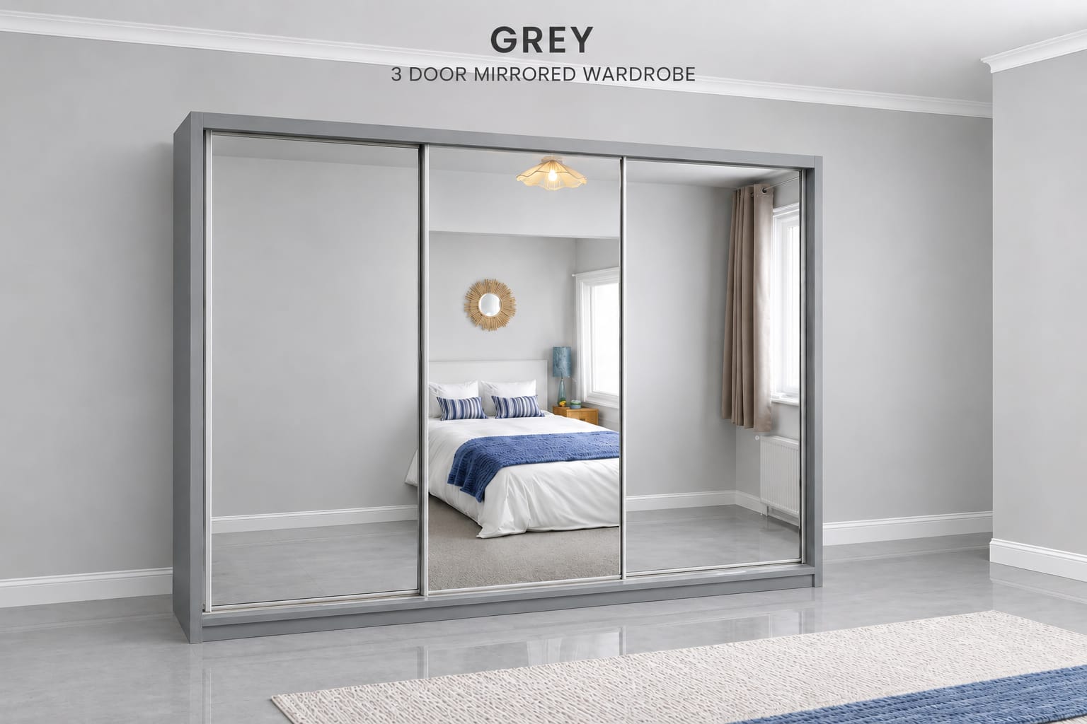 Maple Sliding door wardrobe with mirror 3- doors Shelves, drawers & hanging rails – Multiple sizes & colours