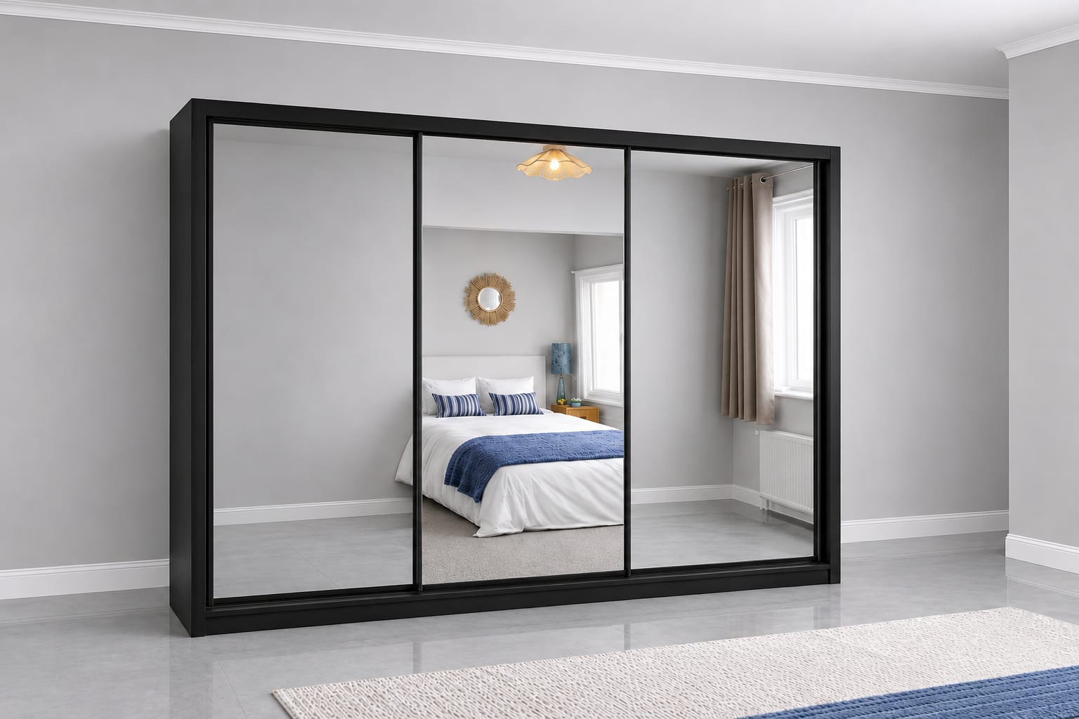 Maple Sliding door wardrobe with mirror 3- doors Shelves, drawers & hanging rails – Multiple sizes & colours