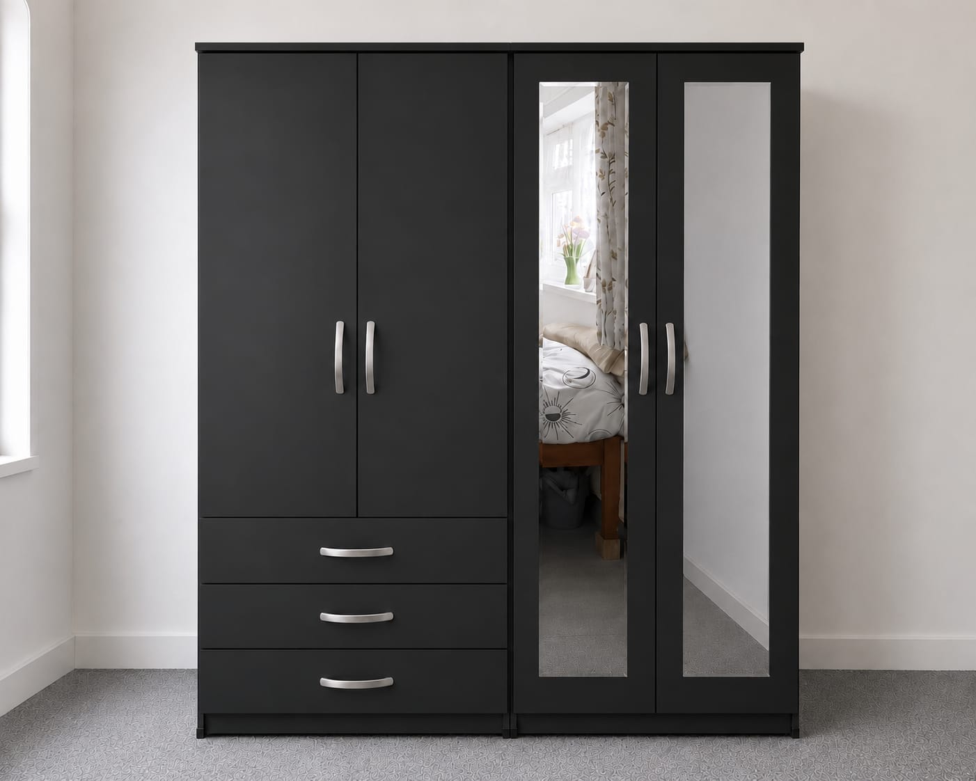 2 Mirrors & 3 Drawers ( 4 DOOR)