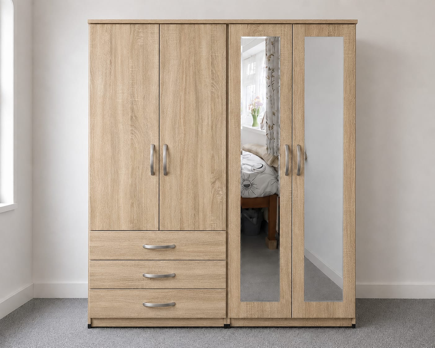 2 Mirrors & 3 Drawers ( 4 DOOR)