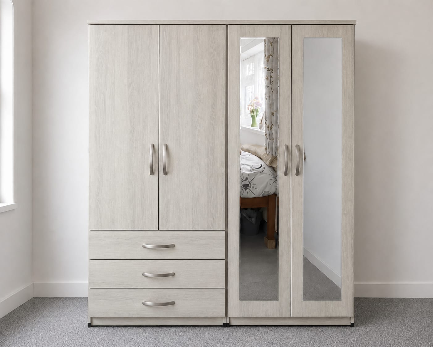 2 Mirrors & 3 Drawers ( 4 DOOR)