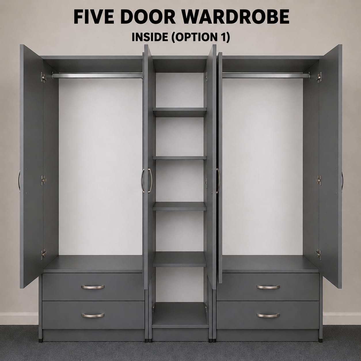 1 Mirror & 2 Drawers ( 5 DOOR SET)