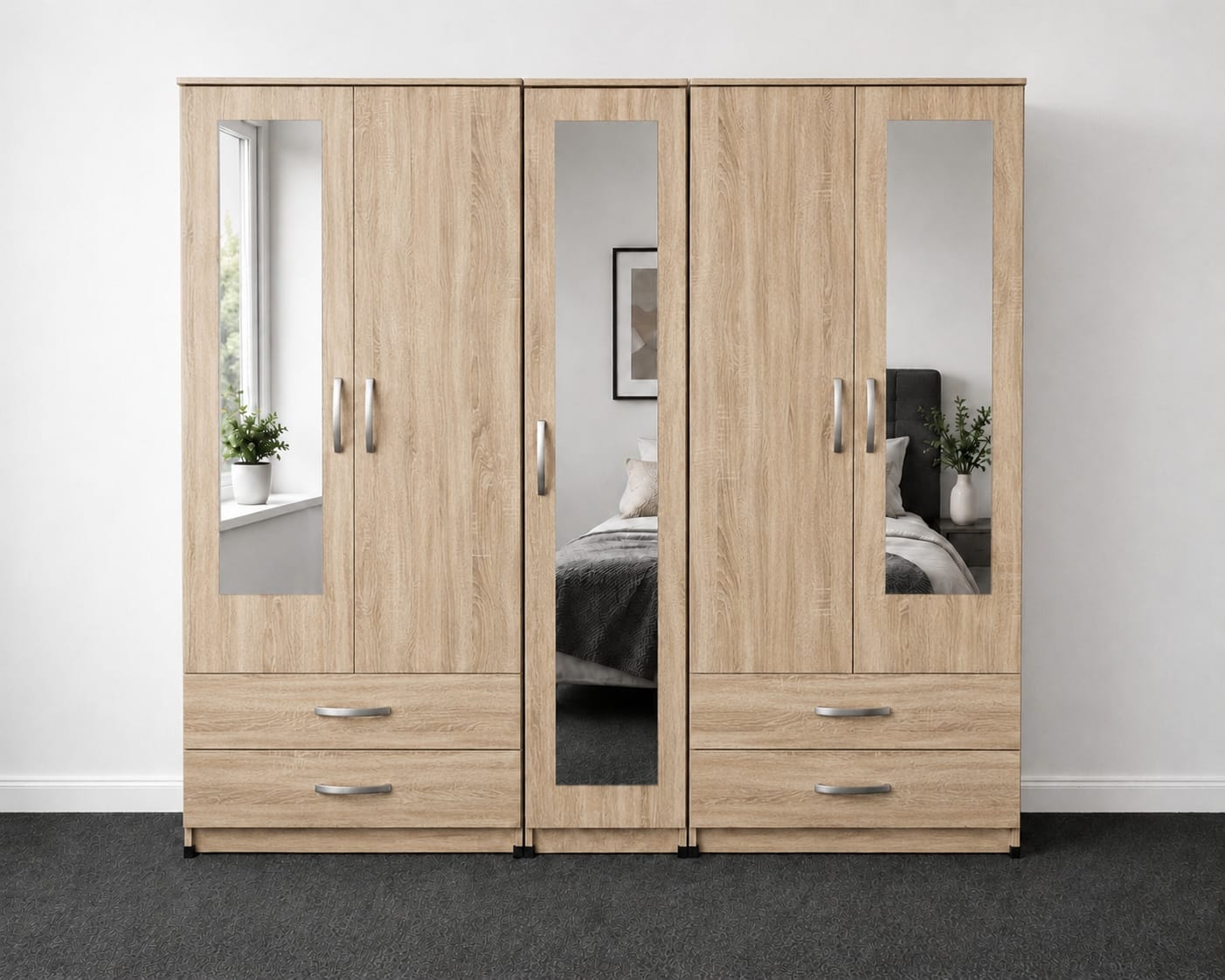 3 Mirror & 2 Drawers ( 5 DOOR)