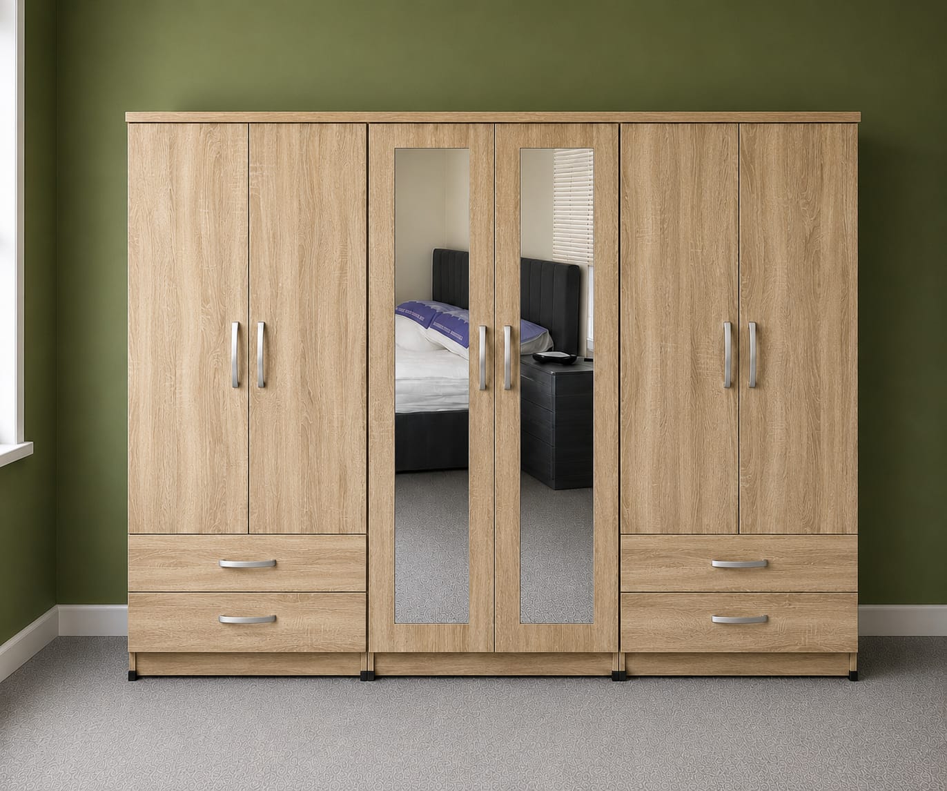 2 Mirror & 2 Drawers ( 6 DOOR)