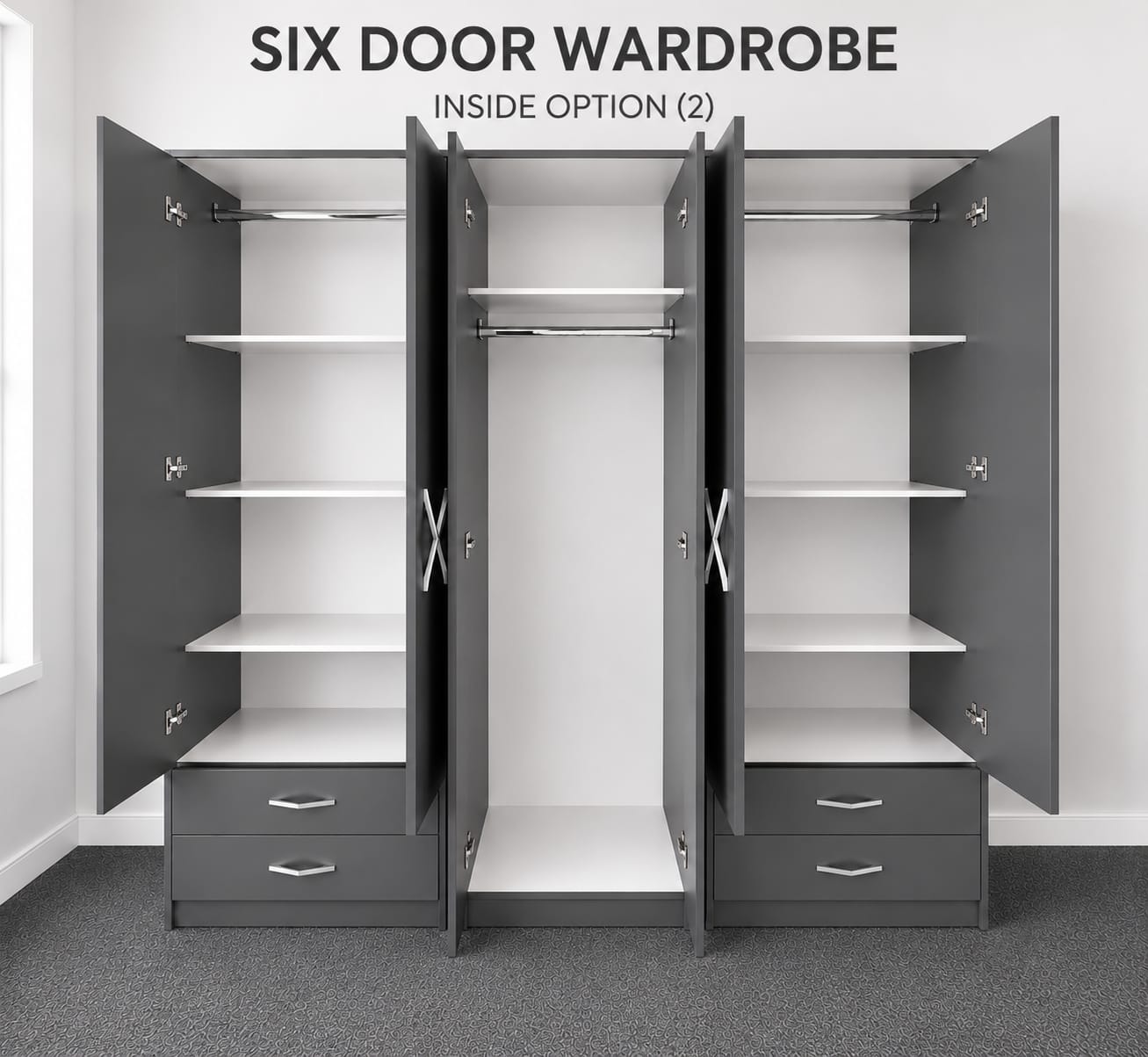 2 Mirror & 2 Drawers ( 6 DOOR)