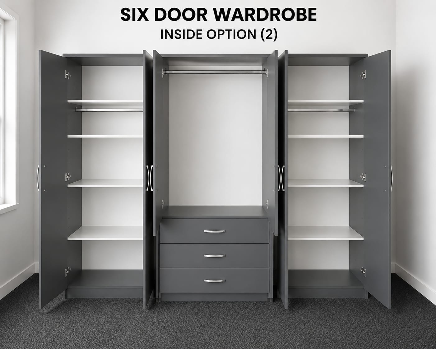 No Mirror & 3 Drawers ( 6 DOOR)