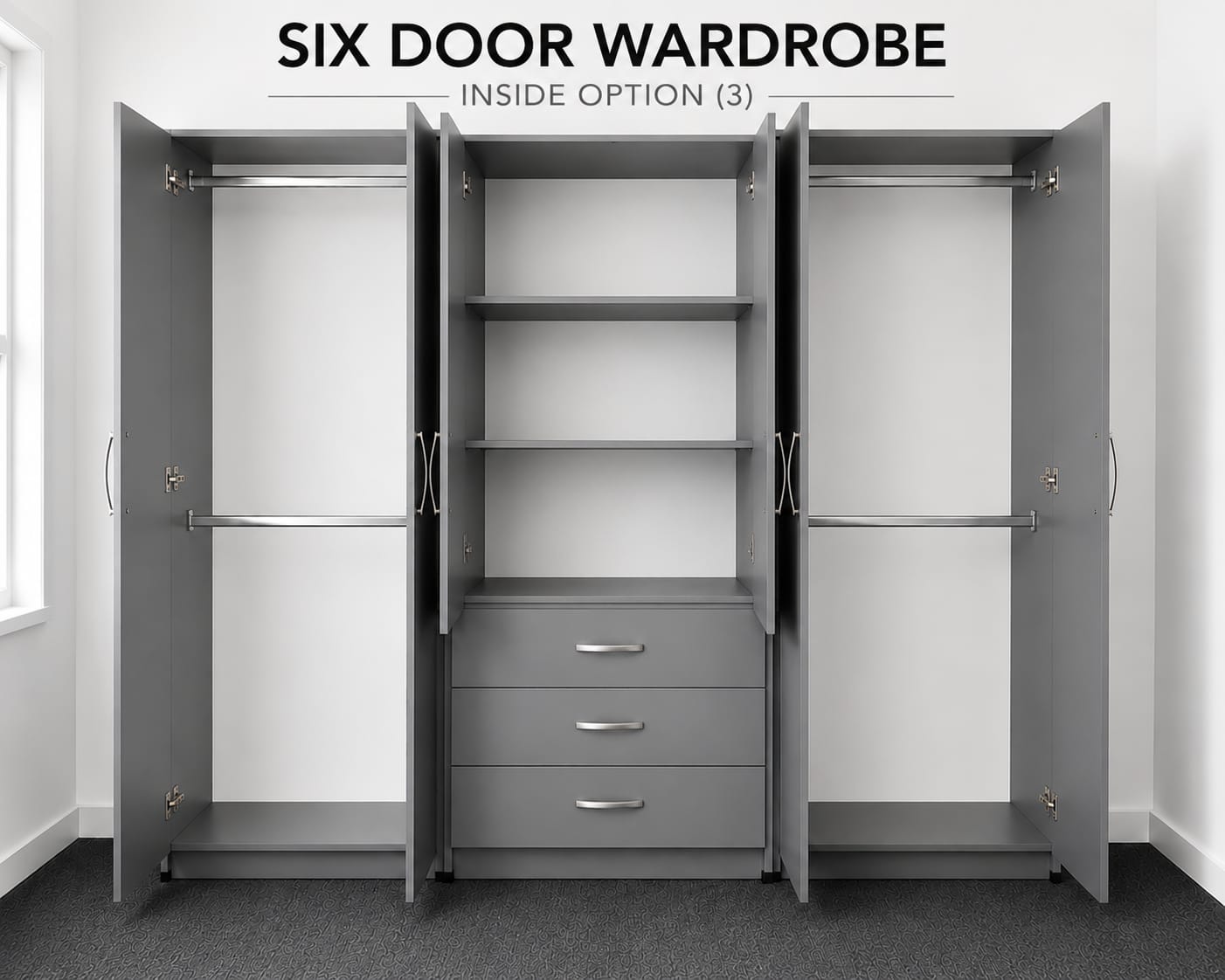No Mirror & 3 Drawers ( 6 DOOR)
