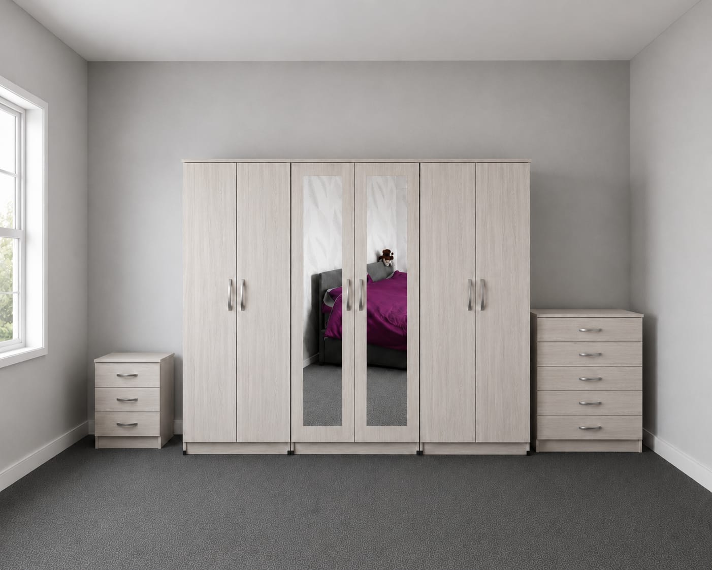 2 Mirrors- No Drawers( 6 DOOR SET)