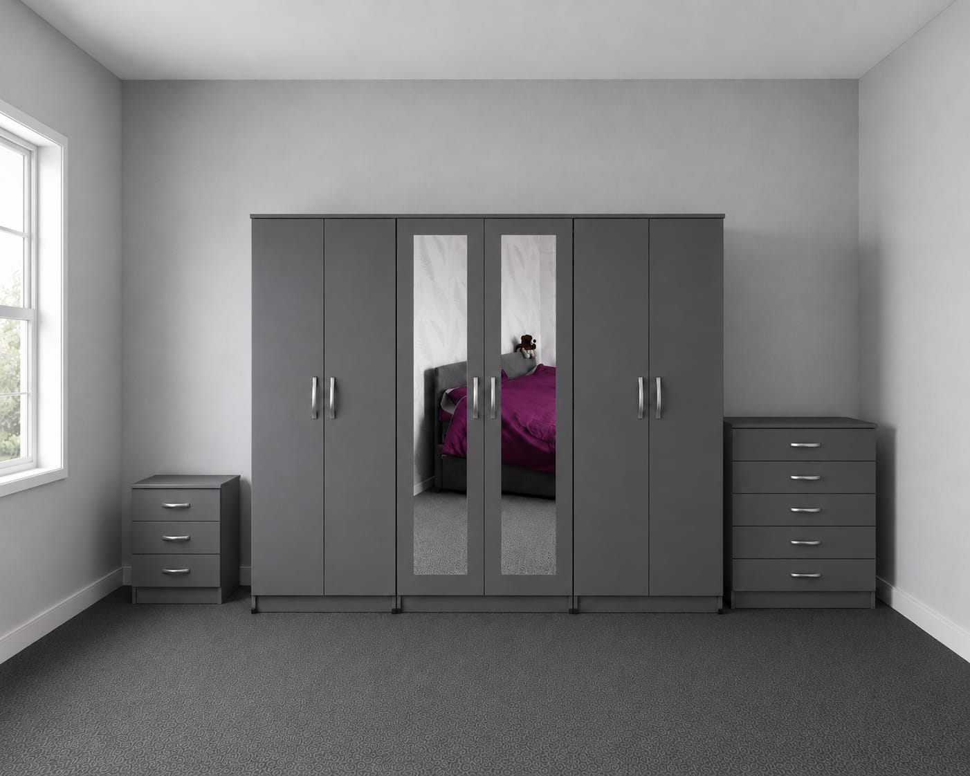2 Mirrors- No Drawers( 6 DOOR SET)